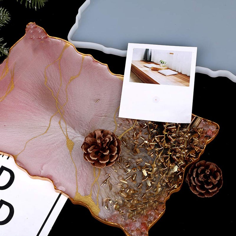 Wehous 2PCS Silicone Large Tray Mold with Handles Resin Mold Set Irregular Coasters Plates Epoxy Resin Casting Mould DIY Handles Practical Resin Craft Supplies Home Decor Ideal Gift (Mold(2 Tray+2 Handle)) - Image 3