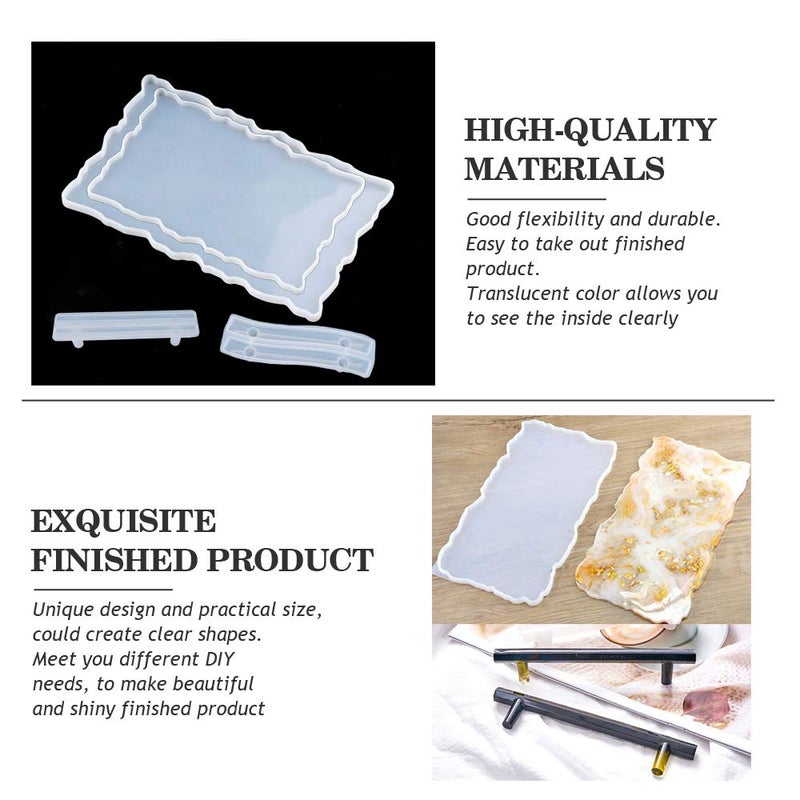 Wehous 2PCS Silicone Large Tray Mold with Handles Resin Mold Set Irregular Coasters Plates Epoxy Resin Casting Mould DIY Handles Practical Resin Craft Supplies Home Decor Ideal Gift (Mold(2 Tray+2 Handle)) - Image 5