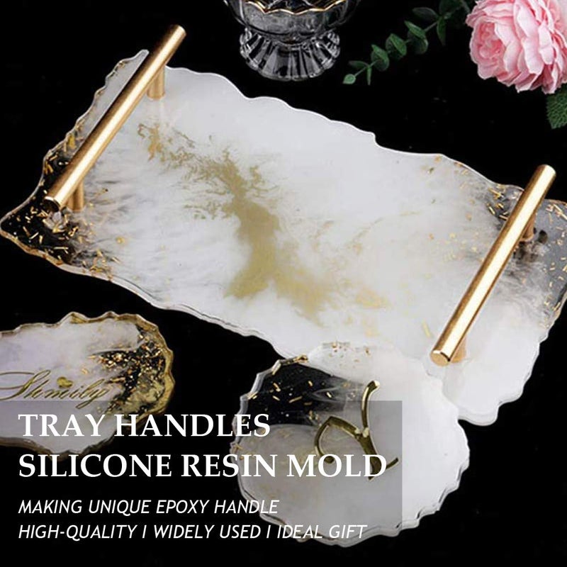 Wehous 2PCS Silicone Large Tray Mold with Handles Resin Mold Set Irregular Coasters Plates Epoxy Resin Casting Mould DIY Handles Practical Resin Craft Supplies Home Decor Ideal Gift (Mold(2 Tray+2 Handle)) - Image 2