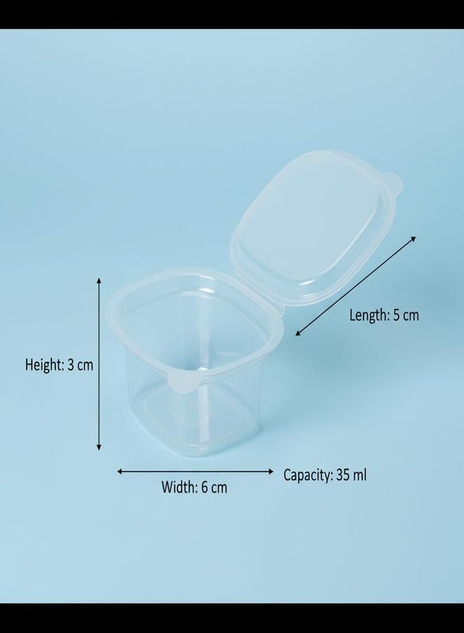 Khaana Packaging عبوات صلصة غمس بلاستيكية محكمة الإغلاق من خانا، سعة 35 مل × 100 قطعة. علب شفافة مع غطاء، مثالية للصلصات والحلويات والرايتا وغيرها. - Image 5