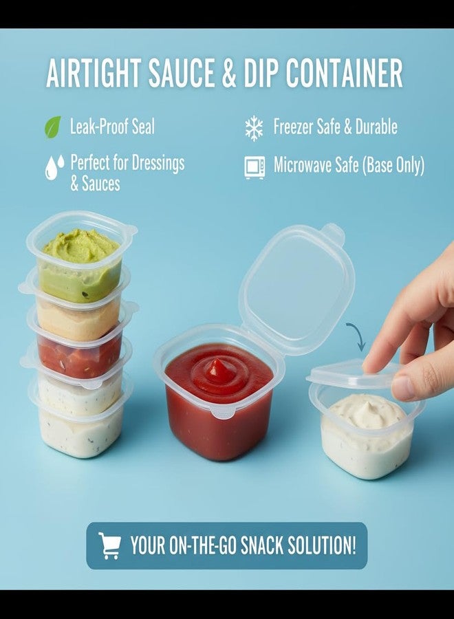 Khaana Packaging عبوات صلصة غمس بلاستيكية محكمة الإغلاق من خانا، سعة 35 مل × 100 قطعة. علب شفافة مع غطاء، مثالية للصلصات والحلويات والرايتا وغيرها. - Image 3