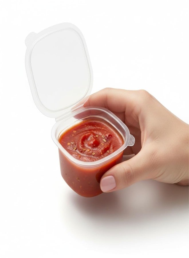 Khaana Packaging عبوات صلصة غمس بلاستيكية محكمة الإغلاق من خانا، سعة 35 مل × 100 قطعة. علب شفافة مع غطاء، مثالية للصلصات والحلويات والرايتا وغيرها. - Image 1