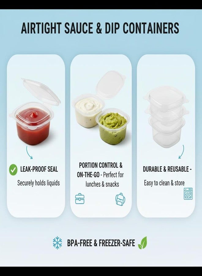 Khaana Packaging عبوات صلصة غمس بلاستيكية محكمة الإغلاق من خانا، سعة 35 مل × 100 قطعة. علب شفافة مع غطاء، مثالية للصلصات والحلويات والرايتا وغيرها. - Image 4