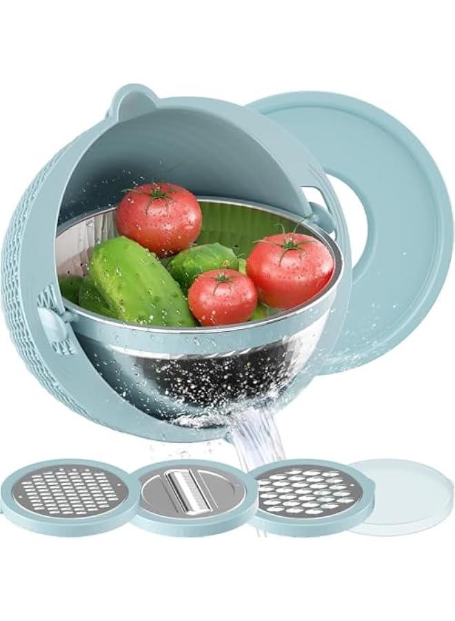 HOOKOR 4-1 Colander with Mixing Bowl Set - Strainers for Kitchen, Food Strainers and Colanders, Pasta Strainer, Rice Strainer, Fruit Cleaner, Veggie Wash, Salad Spinner (Blue) - Image 1