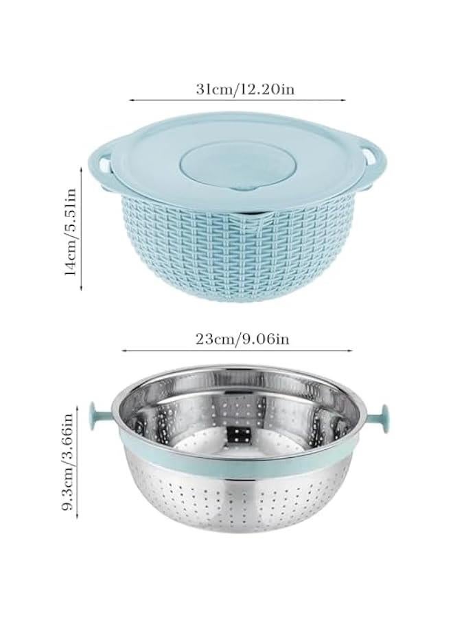 HOOKOR 4-1 Colander with Mixing Bowl Set - Strainers for Kitchen, Food Strainers and Colanders, Pasta Strainer, Rice Strainer, Fruit Cleaner, Veggie Wash, Salad Spinner (Blue) - Image 2