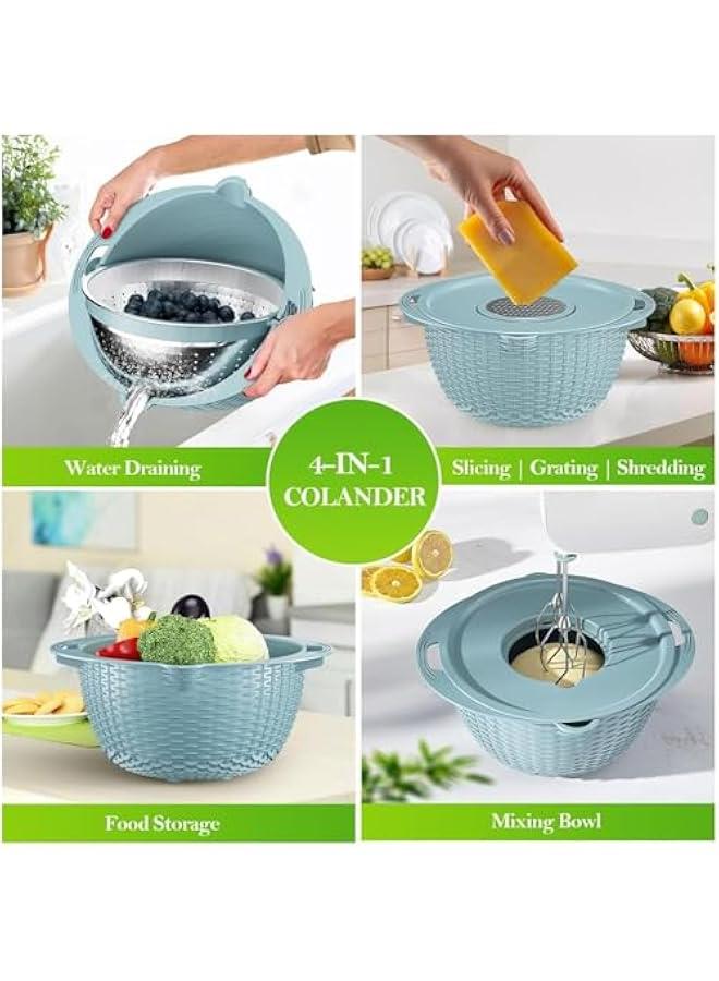 HOOKOR 4-1 Colander with Mixing Bowl Set - Strainers for Kitchen, Food Strainers and Colanders, Pasta Strainer, Rice Strainer, Fruit Cleaner, Veggie Wash, Salad Spinner (Blue) - Image 4
