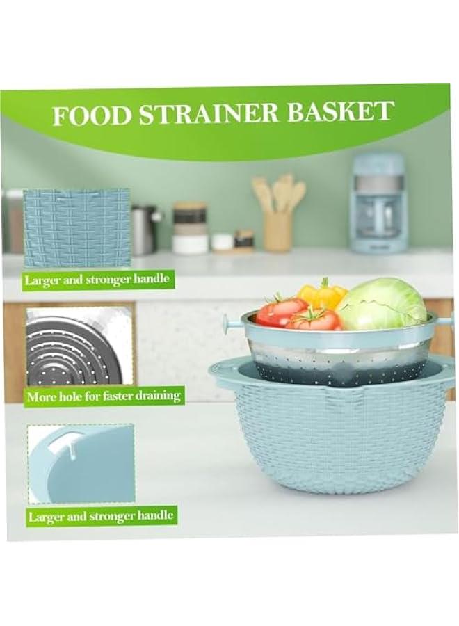 HOOKOR 4-1 Colander with Mixing Bowl Set - Strainers for Kitchen, Food Strainers and Colanders, Pasta Strainer, Rice Strainer, Fruit Cleaner, Veggie Wash, Salad Spinner (Blue) - Image 5