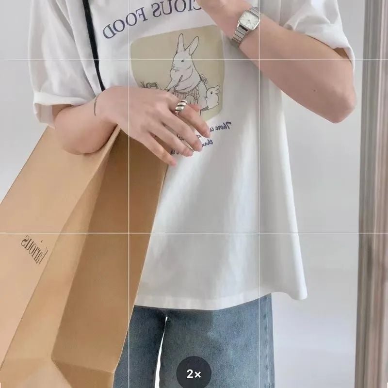 Super Hand-Feeling Modal Korean Style Bunny Sweet Loose All-Match 2025 Cartoon Printed Casual Short-Sleeved T-Shirt for Women - Image 4