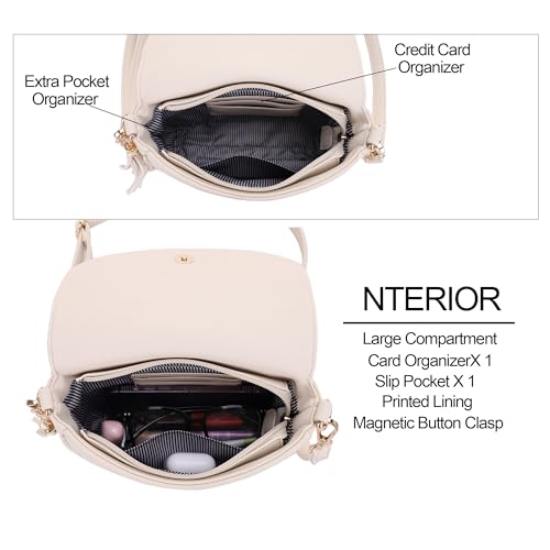 EVVE Small Crossbody Bag for Women Trendy Vegan Leather Flap Saddle Purses with Adjustable Shoulder Strap - Off White - Image 5