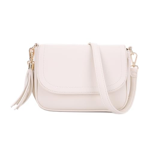 EVVE Small Crossbody Bag for Women Trendy Vegan Leather Flap Saddle Purses with Adjustable Shoulder Strap - Off White - Image 1