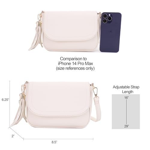 EVVE Small Crossbody Bag for Women Trendy Vegan Leather Flap Saddle Purses with Adjustable Shoulder Strap - Off White - Image 3