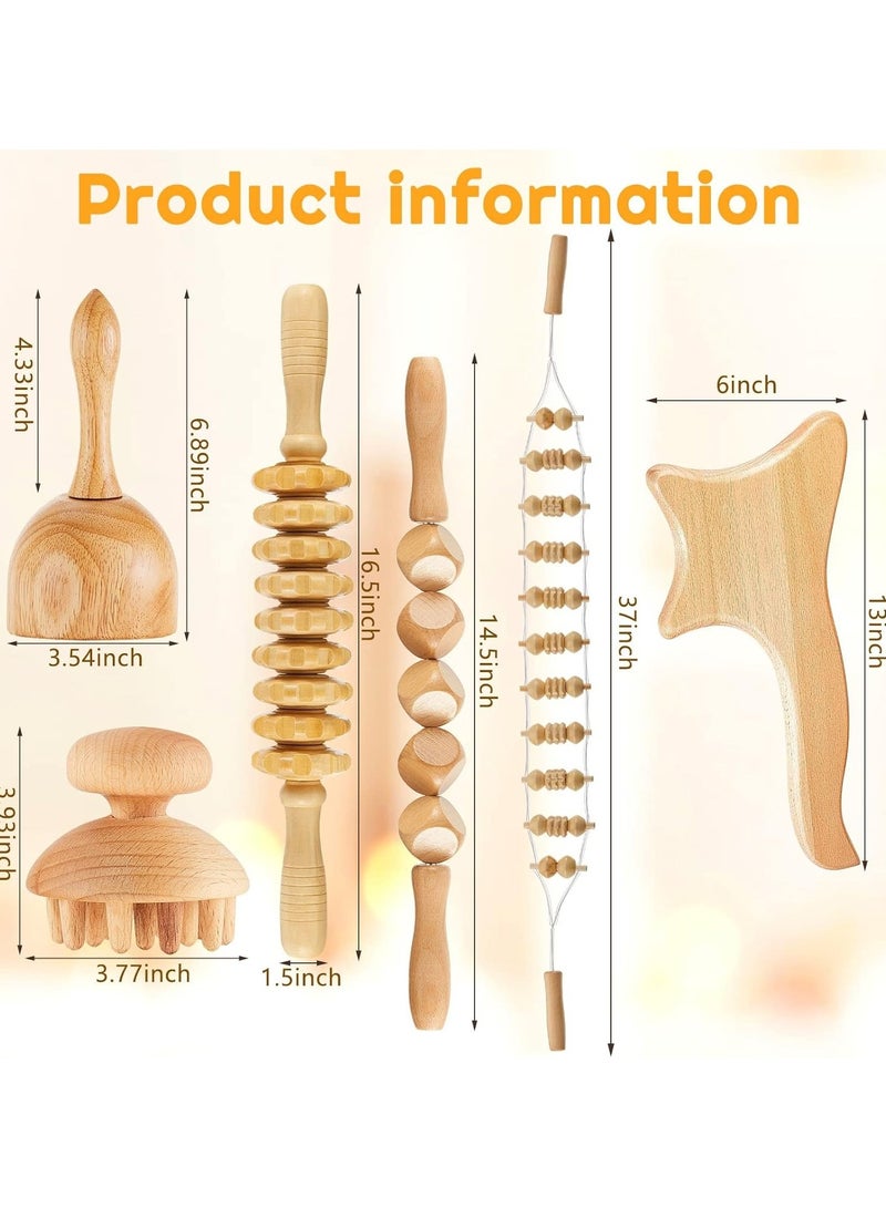 6 Piece Wooden Therapy Massage Tool Set, Wood Therapy Set, Wooden Gua Sha Handheld Massager, Wooden Handheld Massager for Cellulite and Muscle Pain Relief, Body Sculpting Tools - Image 2