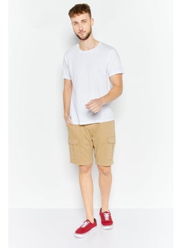 Celio Men Plain Cargo Shorts, Beige  - Image 3