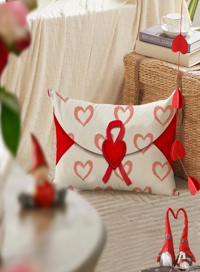RABUSOFA Valentines Pillow Covers 12x20 inch Valentines Day Decoration Red Love Heart Envelope Anniversary Wedding Lumbar Throw Pillowcase for Couch Home Decor - Image 3