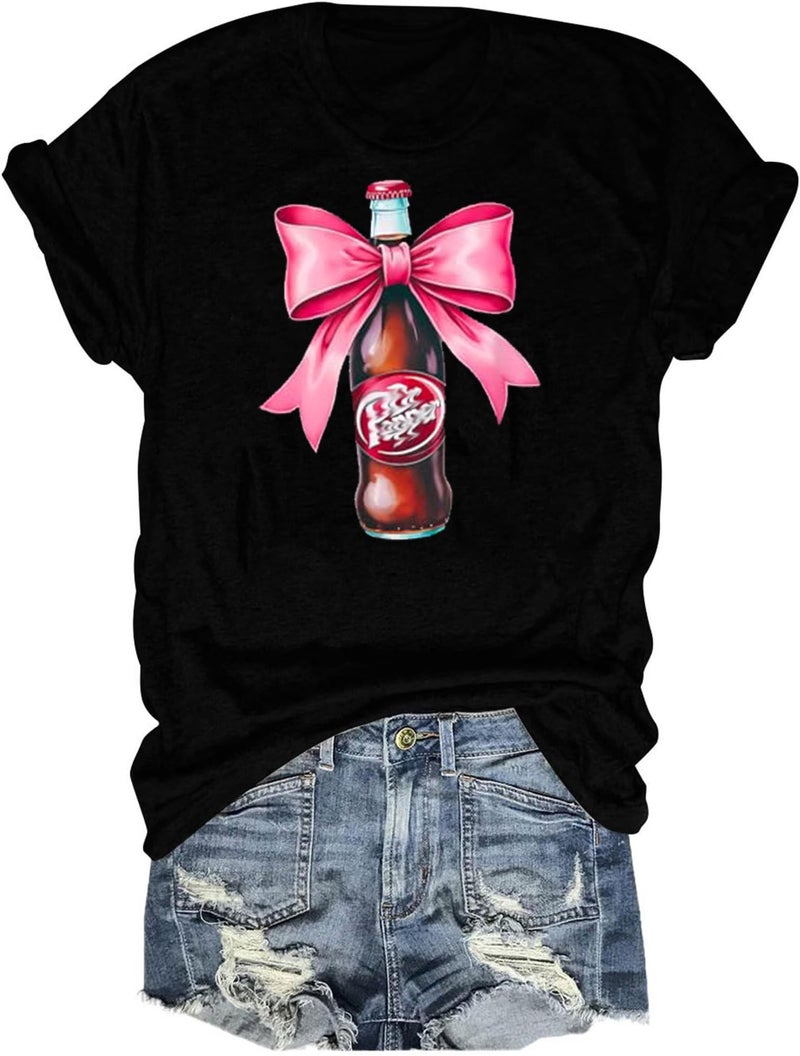 Funny Saying Shirt for Women Coquette Bow Tshirt Drinks Lover Graphic Short Sleeve Top Tees Black