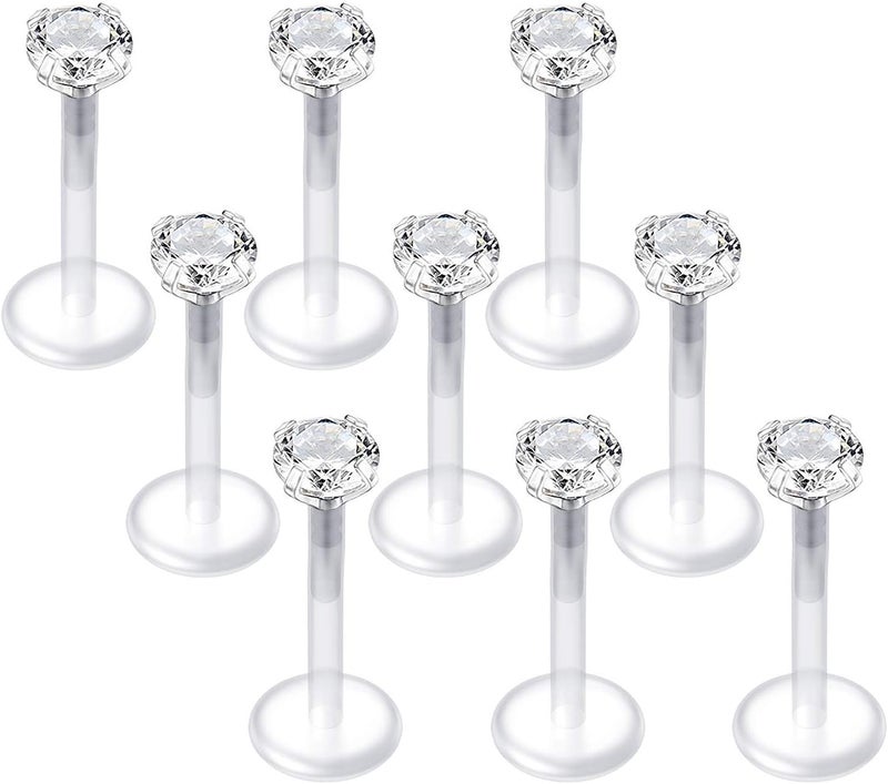 QWALIT 16G Clear Lip Rings Studs Plastic Medusa Labret Piercing Jewelry Push in Cartilage Earring Tragus Earrings Threadless Helix Piercing Jewelry Helix Earrings 6mm 8mm 10mm - Image 1