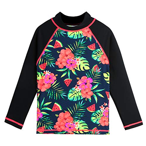 BAOHULU Girls Two Piece Swimsuit Floral UPF 50+ Rash Guard Set Kids Swimwear S301_BlackFlower_12A - Image 2