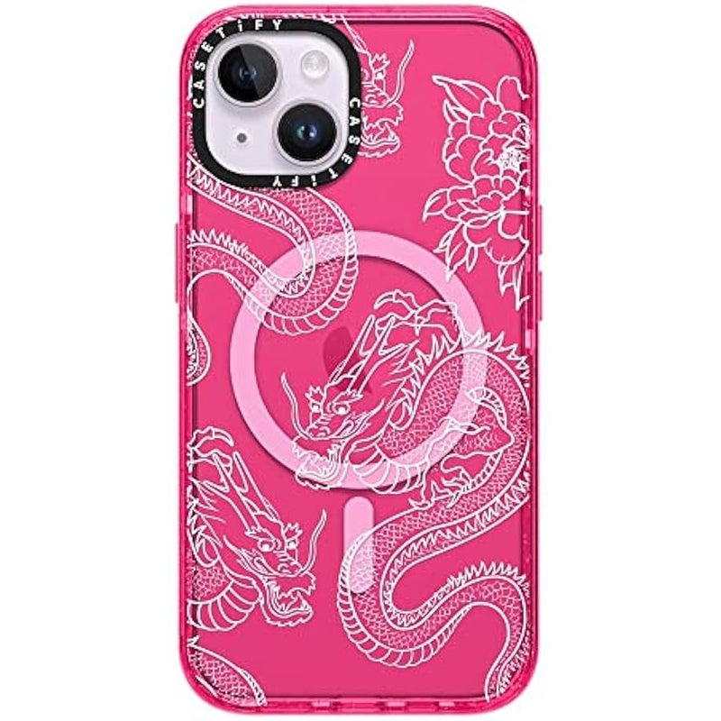 Casetify Impact Case MagSafe Compatible for iPhone 14 - Dragons - Bubblegum Re/ - Image 1