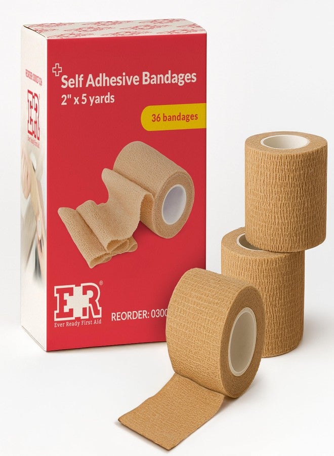 Ever Ready First Aid Self Adherent Cohesive Wrap Bandages, 2” x 5 Yards for First Aid, Sprains, Swelling, Sports, Pets, Tan – 36 Count - Image 1