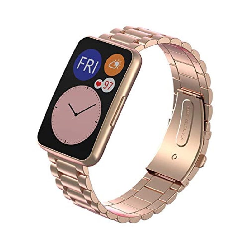 Dado Stainless Steel Replacement Band Compatible with Huawei Fit Watch – 3 Beads Metal Strap - Image 2
