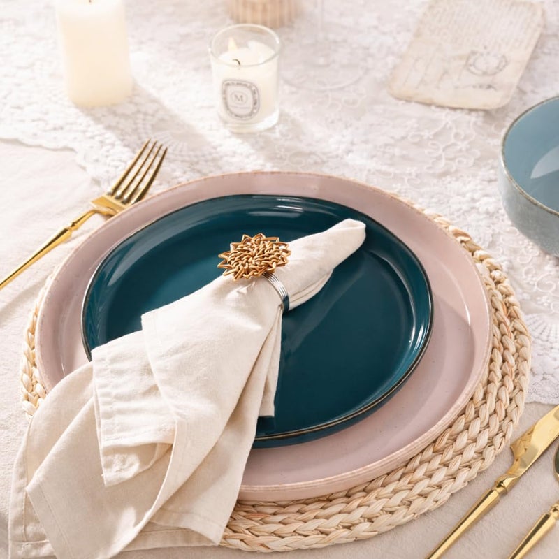 AmorArc Ceramic Dinnerware Sets for 4, 12 Pieces Handpainted Plates and Bowls Set with Rustic Terracotta Underside, Scratch Resistant Stoneware Dishes Set, Dishwasher & Microwave Safe, Multi-Color - Image 2