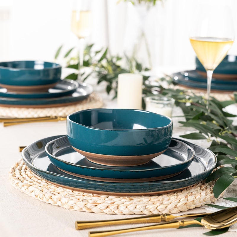 AmorArc Ceramic Dinnerware Sets for 4, 12 Pieces Handpainted Plates and Bowls Set with Rustic Terracotta Underside, Scratch Resistant Stoneware Dishes Set, Dishwasher & Microwave Safe, Multi-Color - Image 4