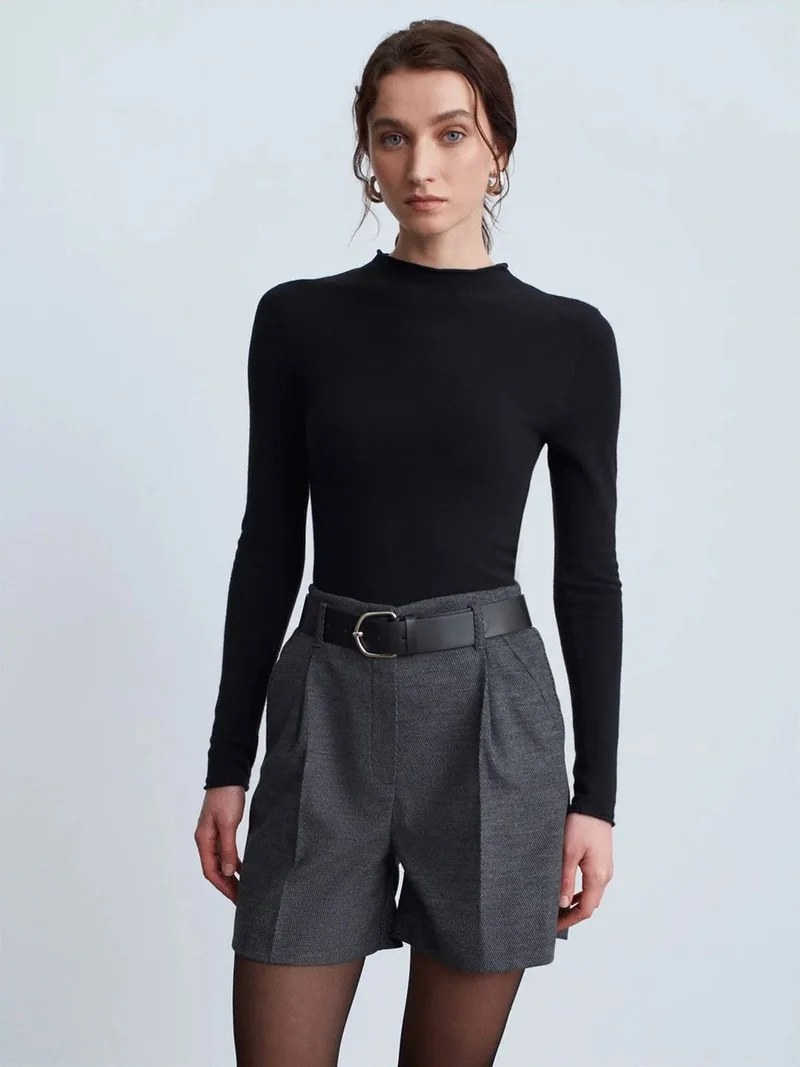 ديلفين DILVIN High-Waist Belted Wide-Leg Tailored Shorts
