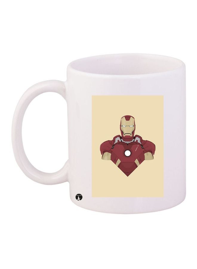 RYN Iron Man Printed Coffee Mug White/Beige/Red 11ounce