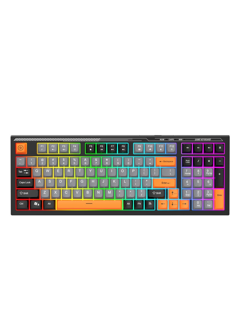 ARNOTEC - لوحة مفاتيح سلكية VK98 بإضاءة خلفية قوس قزح RGB ولوحة مفاتيح ألعاب مكونة من 98 مفتاحًا ولوحة مفاتيح مخصصة بثلاثة ألوان ولوحة مفاتيح صامتة للمكتب - Image 1