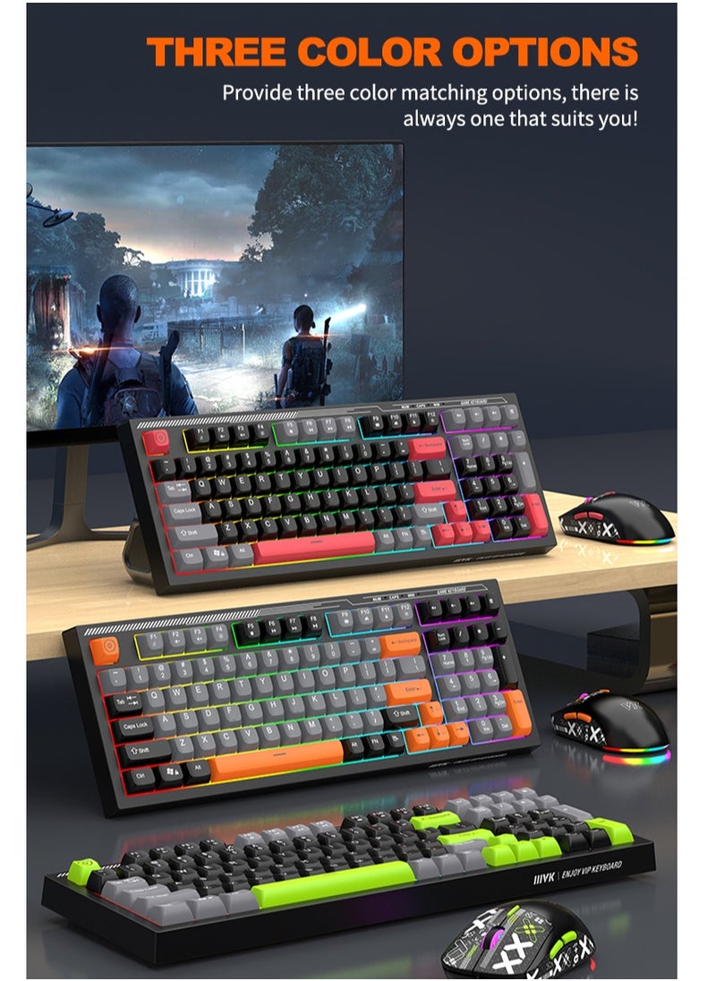ARNOTEC - لوحة مفاتيح سلكية VK98 بإضاءة خلفية قوس قزح RGB ولوحة مفاتيح ألعاب مكونة من 98 مفتاحًا ولوحة مفاتيح مخصصة بثلاثة ألوان ولوحة مفاتيح صامتة للمكتب - Image 1