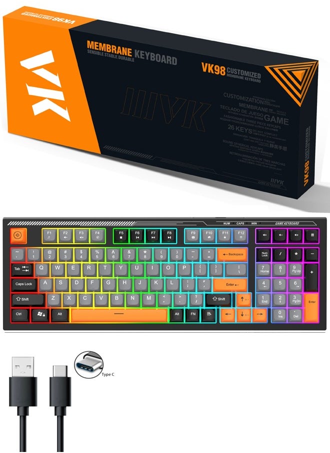 ARNOTEC - لوحة مفاتيح سلكية VK98 بإضاءة خلفية قوس قزح RGB ولوحة مفاتيح ألعاب مكونة من 98 مفتاحًا ولوحة مفاتيح مخصصة بثلاثة ألوان ولوحة مفاتيح صامتة للمكتب - Image 1