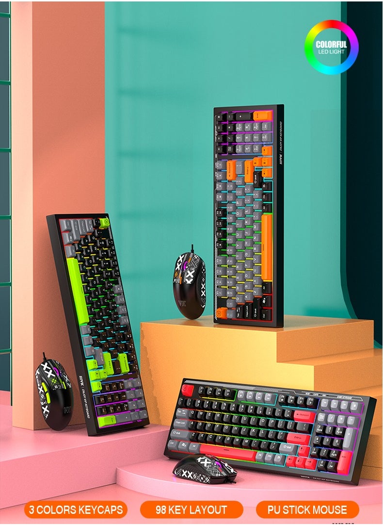ARNOTEC - لوحة مفاتيح سلكية VK98 بإضاءة خلفية قوس قزح RGB ولوحة مفاتيح ألعاب مكونة من 98 مفتاحًا ولوحة مفاتيح مخصصة بثلاثة ألوان ولوحة مفاتيح صامتة للمكتب - Image 1