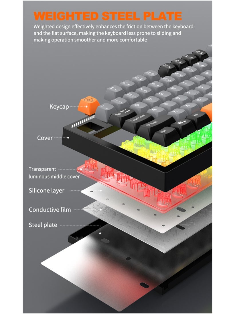 ARNOTEC - لوحة مفاتيح سلكية VK98 بإضاءة خلفية قوس قزح RGB ولوحة مفاتيح ألعاب مكونة من 98 مفتاحًا ولوحة مفاتيح مخصصة بثلاثة ألوان ولوحة مفاتيح صامتة للمكتب - Image 1