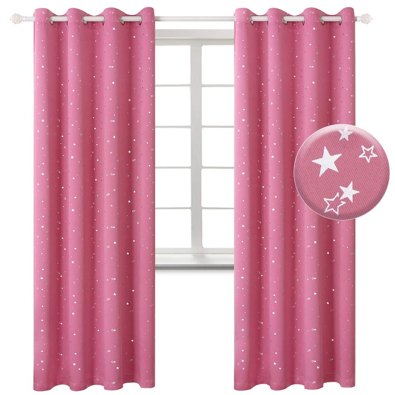 BGment Pink Star Blackout Curtains for Kid's Bedroom - Grommet Thermal Insulated Room Darkening Printed Curtains for Girl Room  Set of 2 Panels  46 x 84 Inch - Image 1