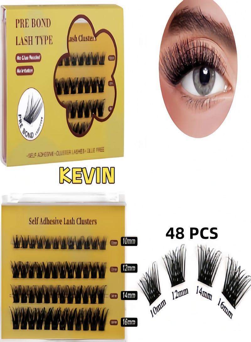 كيفن رموش ذاتية اللصق ذات مظهر طبيعي، لا تحتاج إلى صمغ، مجموعة رموش مع ملقط مجموعة رموش، 48 قطعة من الرموش ذاتية اللصق قابلة لإعادة الاستخدام للمبتدئين، وصلات رموش ذاتية الصنع للاستخدام المنزلي - Image 1