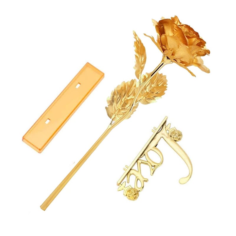 Natali Artificial Rose with Love Stand and Couple Ring Golden - Image 4