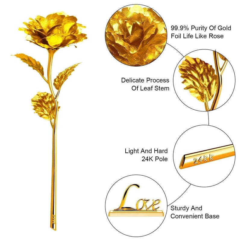 Natali Artificial Rose with Love Stand and Couple Ring Golden - Image 2