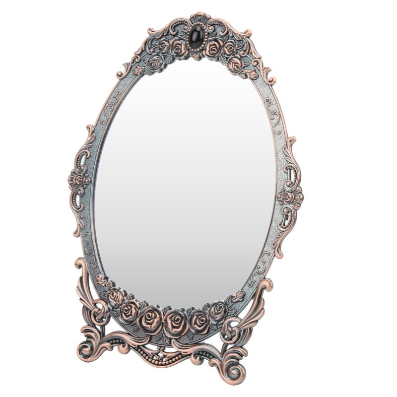 Oval Desktop Makeup Mirror: Floral Embossed Beaded Edge - Clear Distortion-Free Image Retro Vintage Vanity Mirror for Home Vanity Dressers, Gifts for Women - Image 5