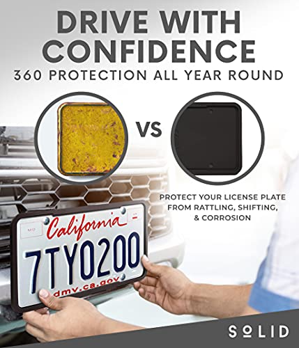 !Solid Silicone Black License Plate Frame Covers 2 Pack- Front and Back Car Plate Bracket Holders. Rust-Proof, Rattle-Proof, Weather-Proof (Black) - Image 2