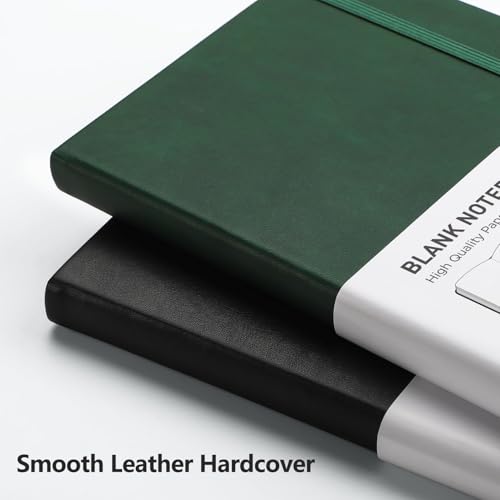 RETTACY Blank Journal Notebook, 2-Pack, 192 Pages per Pack, A5 Medium Size (5.7'' x 8.3''), Leather Hardcover, 100 GSM Thick Paper, for Sketching, Drawing, Painting (Black & Dark Green) - Image 4