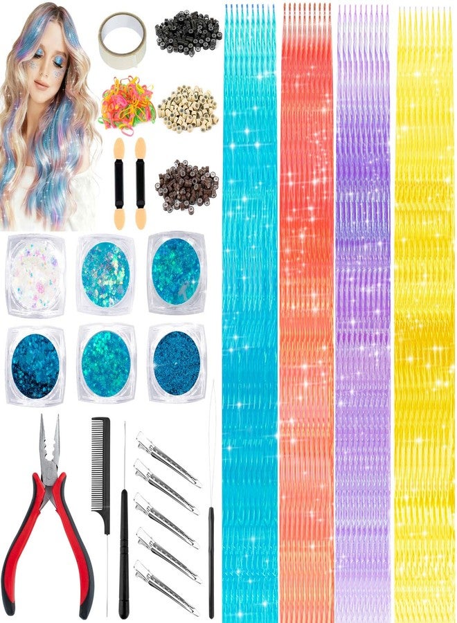 TRESSON Hair Extension Tools Kit,300 Pcs Silicone Lined Micro Links Beads（3 colours） 100 Rubber Bands 6 Blue Glitter 1 Micro Beads Plier 2 Hook Needle Pulling Loop 5 Hair Clips, 1 Comb Hair Tinsel 40Pcs/Pack - Image 1