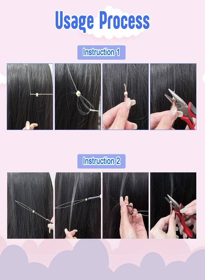 TRESSON Hair Extension Tools Kit,300 Pcs Silicone Lined Micro Links Beads（3 colours） 100 Rubber Bands 6 Blue Glitter 1 Micro Beads Plier 2 Hook Needle Pulling Loop 5 Hair Clips, 1 Comb Hair Tinsel 40Pcs/Pack - Image 2