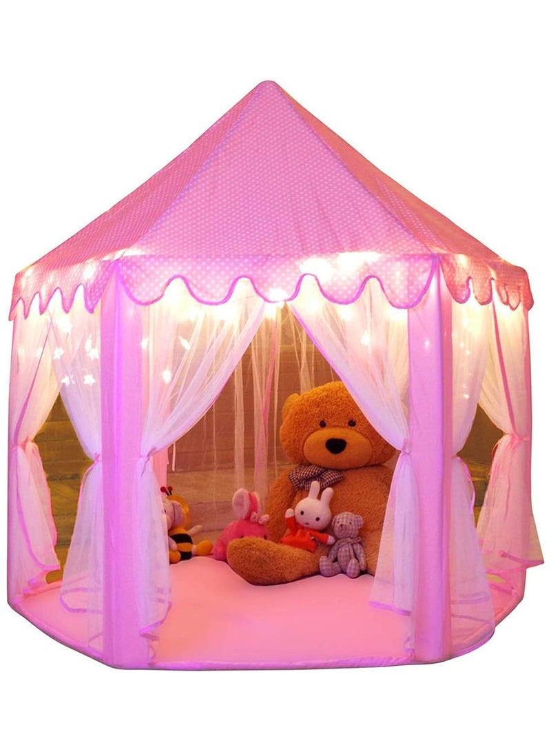 NNEWVANTE Princess Tent,Girls Large Playhouse,Includes string lights,Children's Castle Play Tent,Princess Playroom,Pink Castle,Fairytale Tent for Kids Indoor and Outdoor Play - Image 1