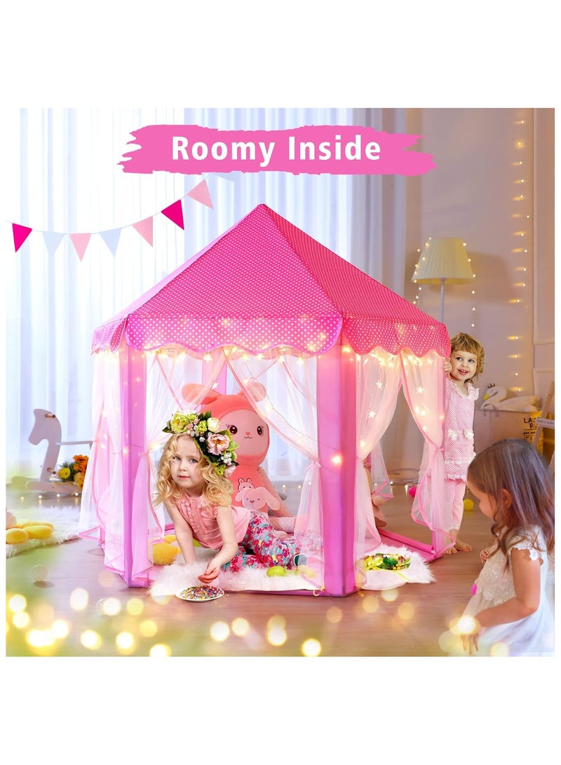 NNEWVANTE Princess Tent,Girls Large Playhouse,Includes string lights,Children's Castle Play Tent,Princess Playroom,Pink Castle,Fairytale Tent for Kids Indoor and Outdoor Play - Image 2