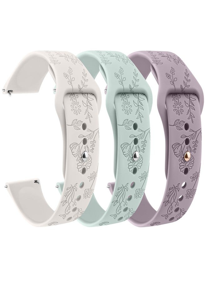Meliya Silicone Watch Bands Quick Release 20mm 22mm Bands, Floral Engraved Soft Silicone Rubber Sport Replacement Watch Strap for Women Men (Taro Purple+Starlight+Cyan, 22mm) - Image 1