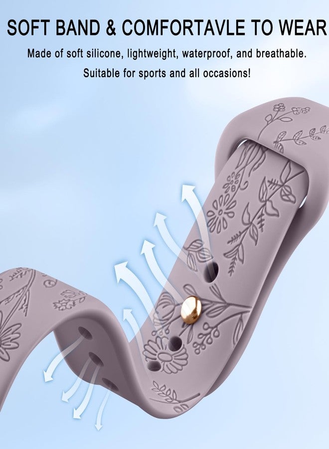 Meliya Silicone Watch Bands Quick Release 20mm 22mm Bands, Floral Engraved Soft Silicone Rubber Sport Replacement Watch Strap for Women Men (Taro Purple+Starlight+Cyan, 22mm) - Image 3