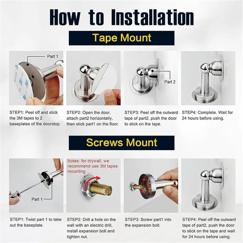 Magnetic Door Stop Strong Adhesive Mount No Drilling Door Stopper Catch Silver 1 Pcs - Image 5