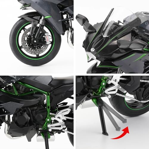 BDTCTK Compatible for 1:9 Kawasaki Ninja H2R Motorcycle DieCast Model, Suspension and Free Roller, Toy Car, Motorcycle Collection, Gift Black - Image 4