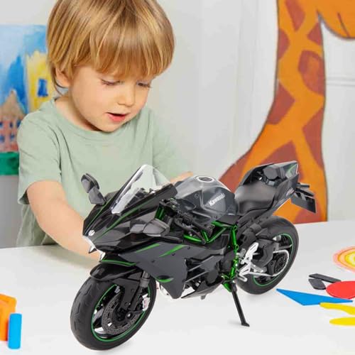 BDTCTK Compatible for 1:9 Kawasaki Ninja H2R Motorcycle DieCast Model, Suspension and Free Roller, Toy Car, Motorcycle Collection, Gift Black - Image 5