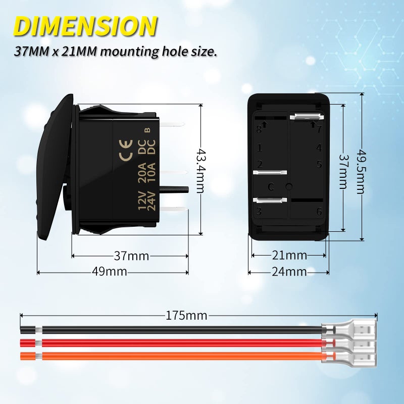 Joinfworld Marine Rocker Switch 12V 24V Lighted Rocker Switch 12 Volt 20A Blue LED 3 Pin SPST ON/Off Waterproof for Boat UTV RZR ATV Car Automotive -2Pcs - Image 2